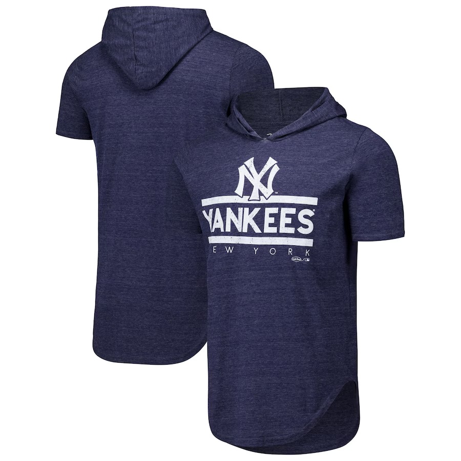 Men's New York Yankees Majestic Threads Navy Tri-Blend Hoodie T-Shirt - Jersey