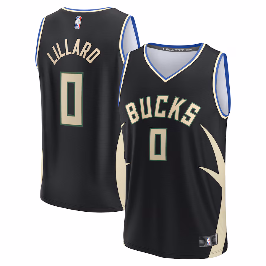 Youth Milwaukee Bucks Damian Lillard Fanatics Black Fast Break Player Jersey - Statement Edition - Jersey