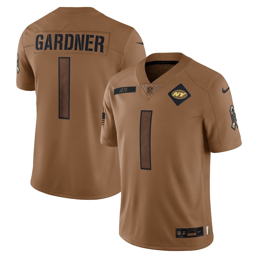 Men's New York Jets Ahmad Sauce Gardner Nike Brown 2023 Salute To Service Limited Jersey - Jersey