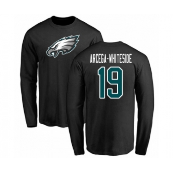Philadelphia Eagles #19 JJ Arcega-Whiteside Black Name & Number Logo Long Sleeve T-Shirt - Jersey