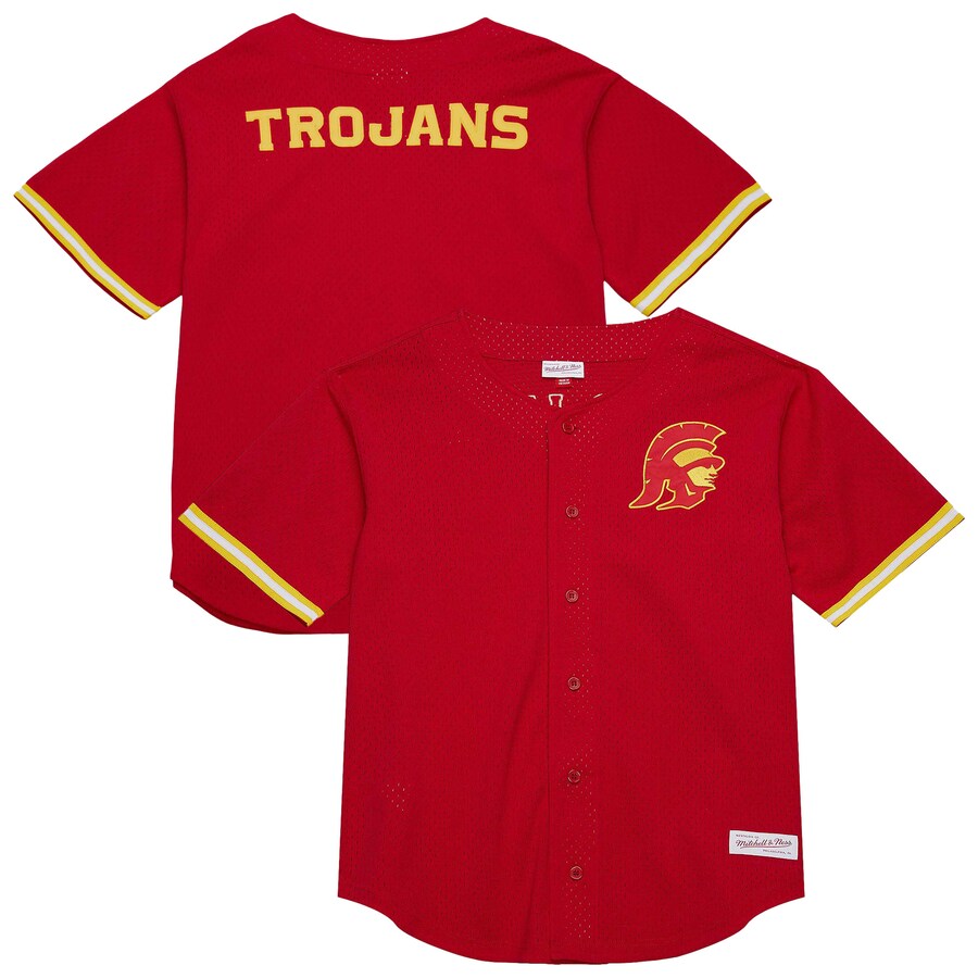 Men's Mitchell & Ness Cardinal USC Trojans Game Time Mesh Button Front Top - Jersey