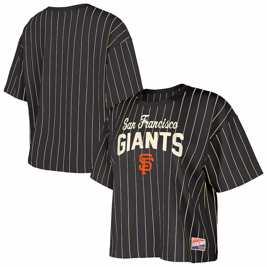 Women's San Francisco Giants New Era Black Cooperstown Collection Multiplier Pinstripe Cropped T-Shirt - Jersey