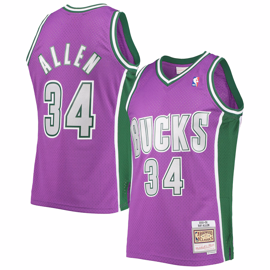 Men's Milwaukee Bucks Ray Allen Mitchell & Ness Purple 2001/02 Hardwood Classics Swingman Jersey - Jersey