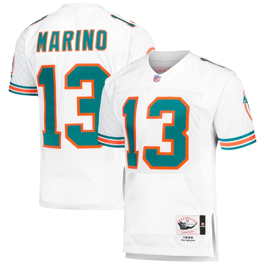 Men's Miami Dolphins 1995 Dan Marino Mitchell & Ness White Authentic Throwback Retired Player Pocket Jersey - Jersey