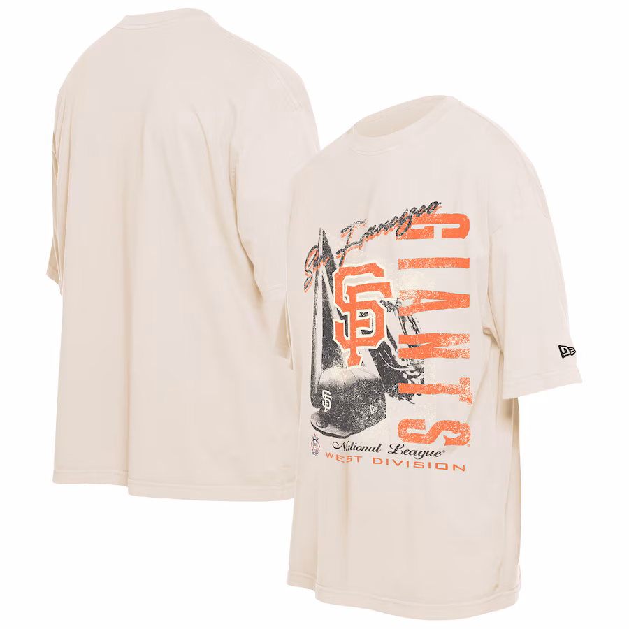Men's San Francisco Giants New Era Cream Cooperstown Collection Oversized Throwback Distressed T-Shirt - Jersey
