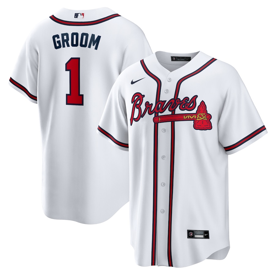 Men's Atlanta Braves Nike White #1 Groom Home Replica Jersey - Jersey
