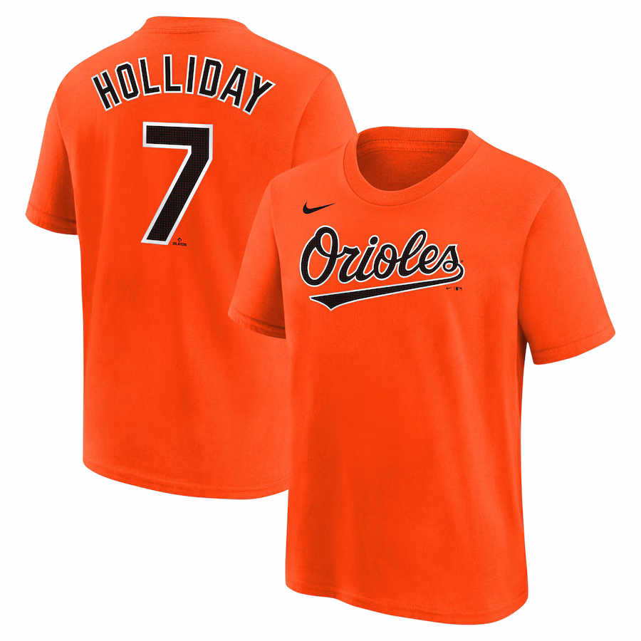 Youth Baltimore Orioles Jackson Holliday Nike Orange Name & Number T-Shirt - Jersey