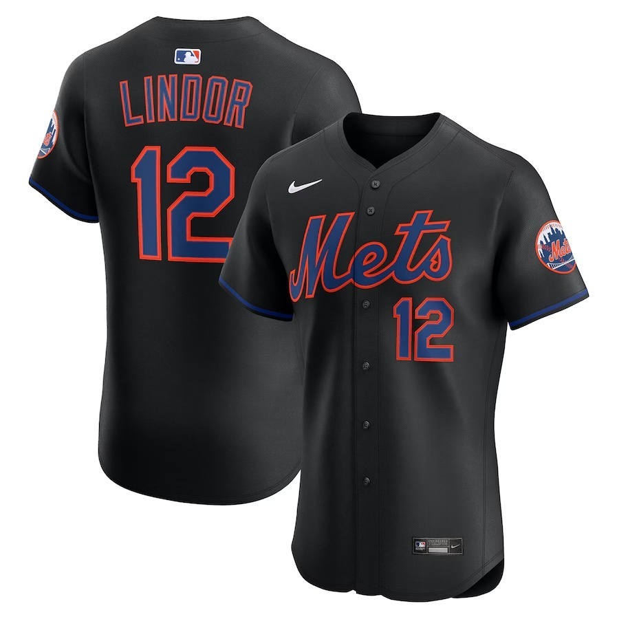 Men's New York Mets Francisco Lindor Nike Black Alternate Elite Jersey - Jersey