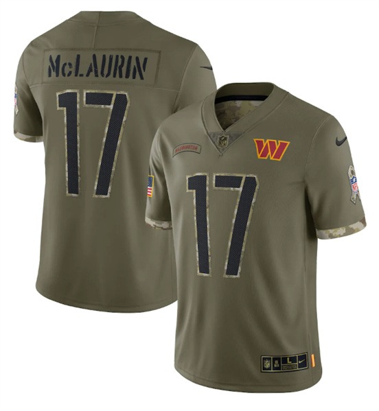 Men's Washington Commanders #17 Terry McLaurin 2022 Olive Salute To Service Limited Stitched Jersey - Jersey