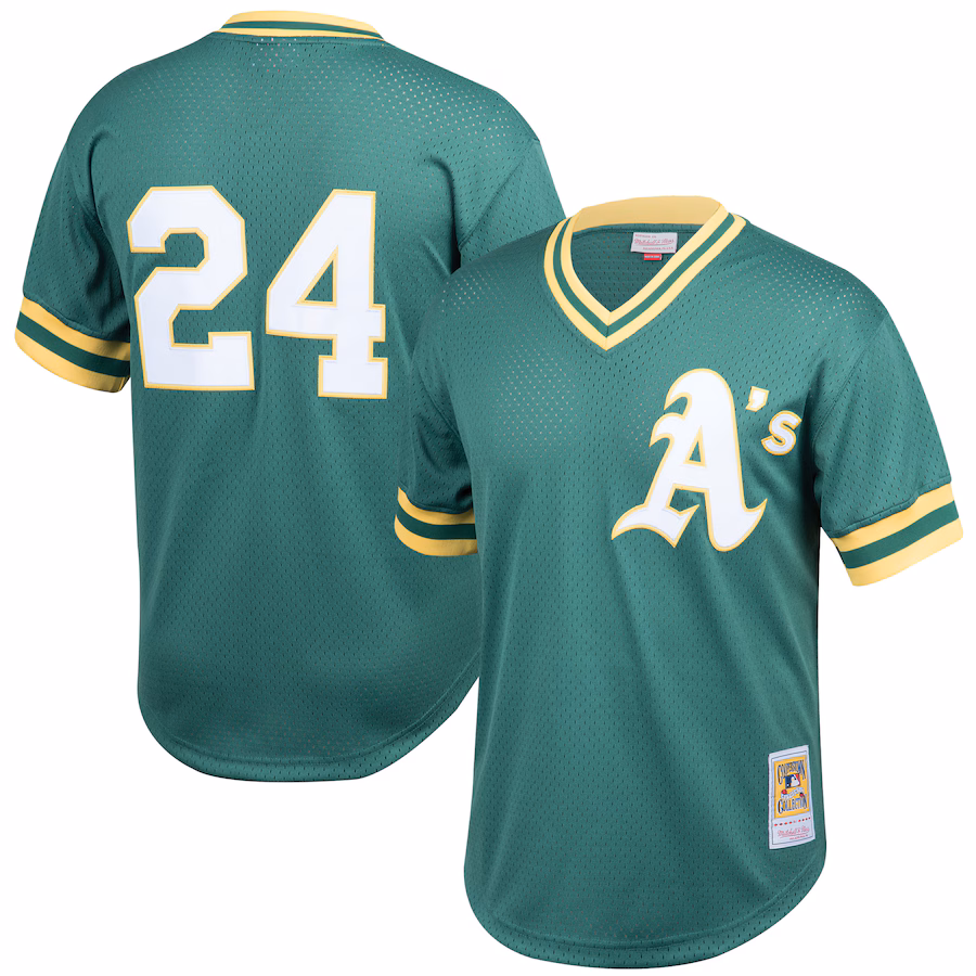 Men's Athletics Rickey Henderson Mitchell & Ness Green Cooperstown Collection Big & Tall Mesh Batting Practice Jersey - Jersey