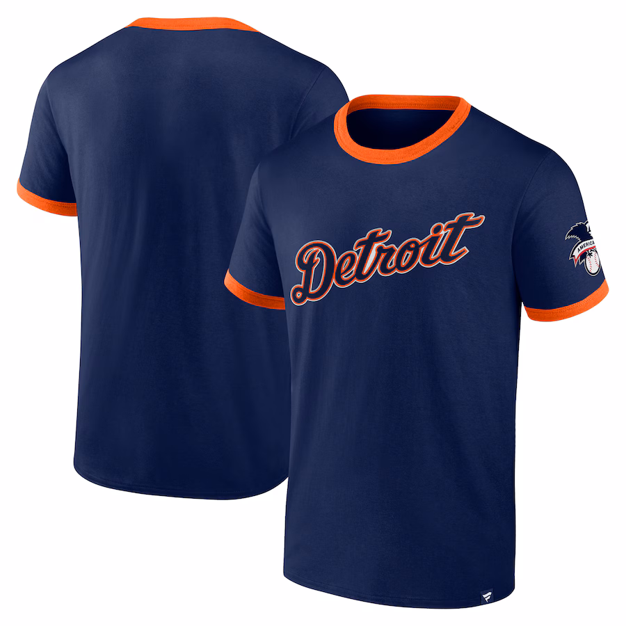 Men's Detroit Tigers Fanatics Navy Forced Out Ringer T-Shirt - Jersey