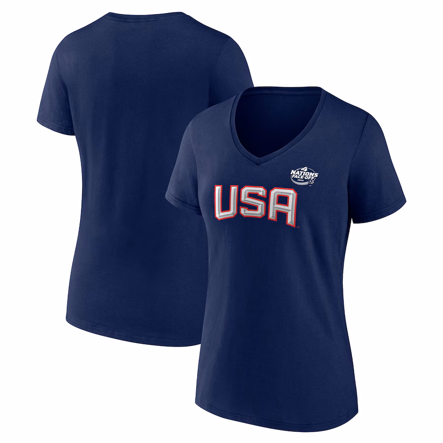 Women's USA Fanatics Navy 2025 4 Nations Face-Off V-Neck T-Shirt - Jersey