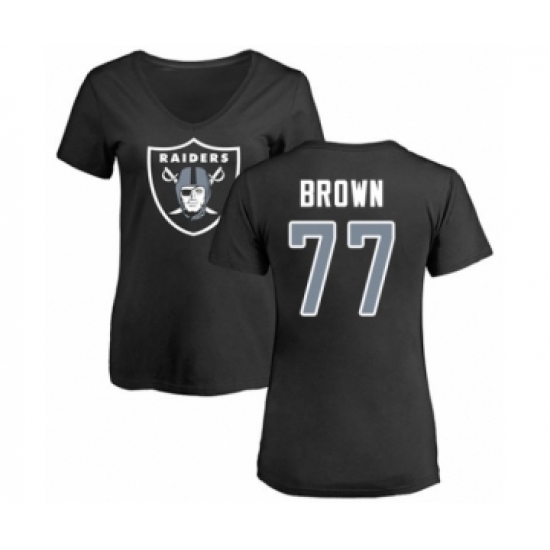 Football Women's Oakland Raiders #77 Trent Brown Black Name & Number Logo T-Shirt - Jersey