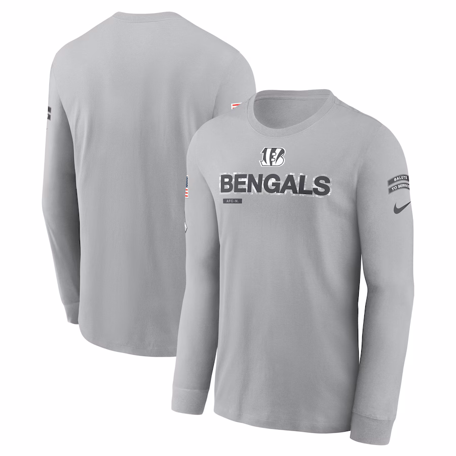 Men's Cincinnati Bengals Nike Gray 2024 Salute To Service Long Sleeve T-Shirt - Jersey