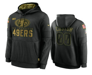 Men's San Francisco 49ers Custom Black 2020 Salute To Service Sideline Performance Pullover Hoodie - Jersey