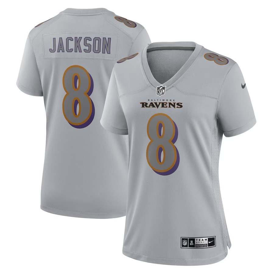 Women's Baltimore Ravens Lamar Jackson Nike Gray Atmosphere Fashion Game Jersey - Jersey