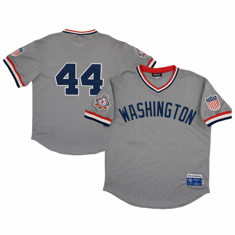 Men's Washington Black Senators #44 Rings & Crwns Gray Mesh Replica V-Neck Jersey - Jersey