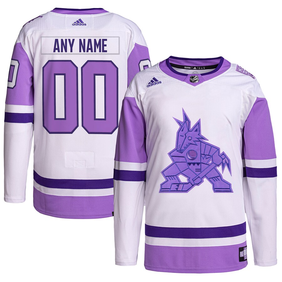 Men's Arizona Coyotes adidas White/Purple Hockey Fights Cancer Primegreen Authentic Custom Jersey - Jersey