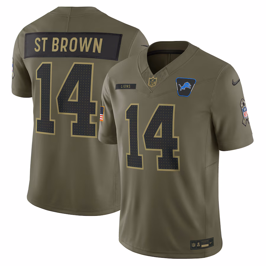 Men's Detroit Lions Amon-Ra St. Brown Nike Olive 2025 Salute to Service Limited Jersey - Jersey