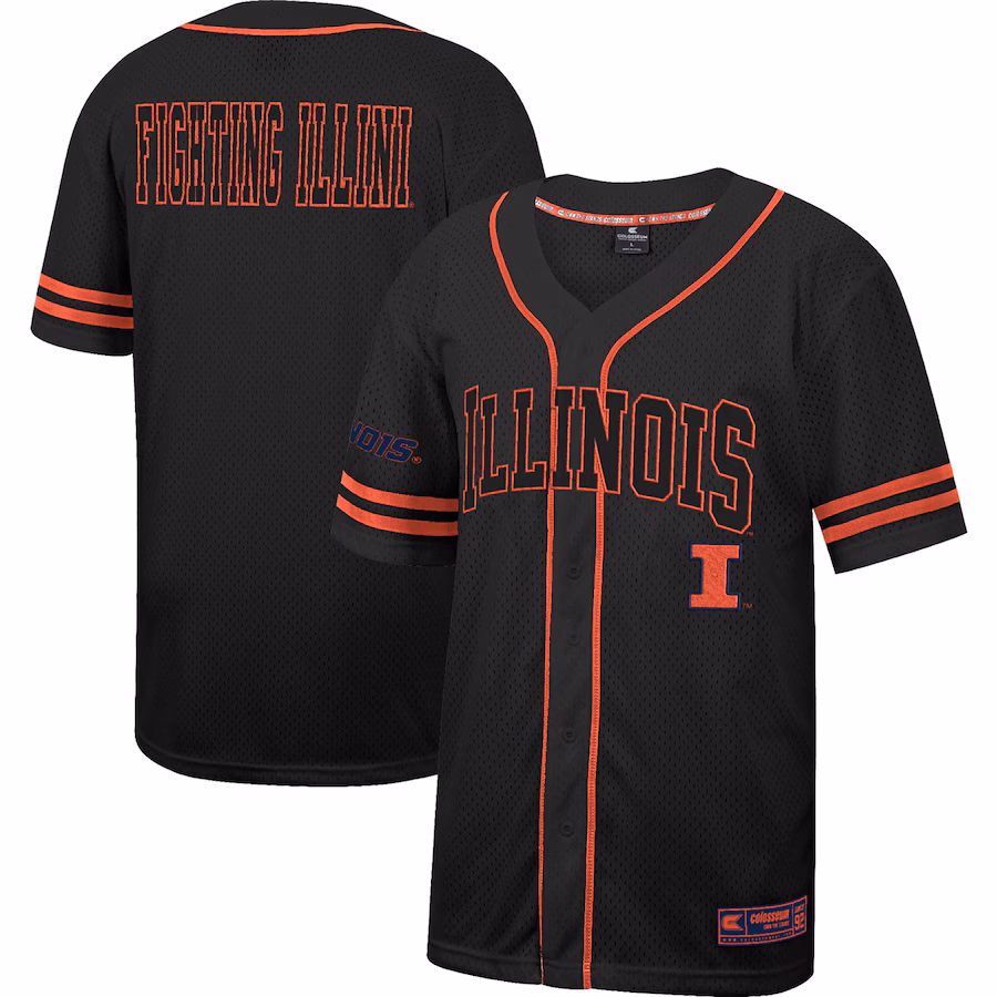 Men's Colosseum Black Illinois Fighting Illini Free Spirited Mesh Button-Up Baseball Jersey - Jersey