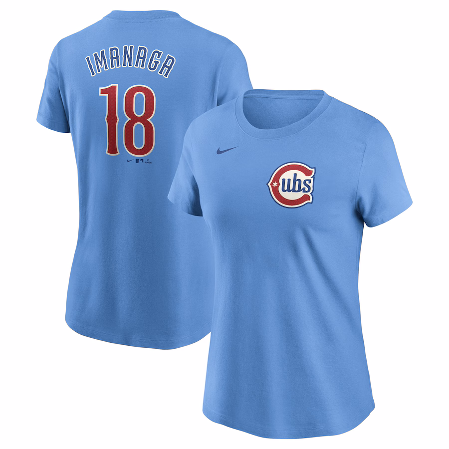 Women's Chicago Cubs Shōta Imanaga Nike Baby Blue Fuse Name & Number T-Shirt - Jersey