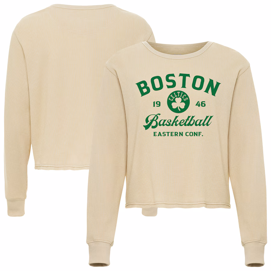 Unisex Boston Celtics Sportiqe Cream High Country Collection Cullen Waffle Knit Long Sleeve T-Shirt - Jersey