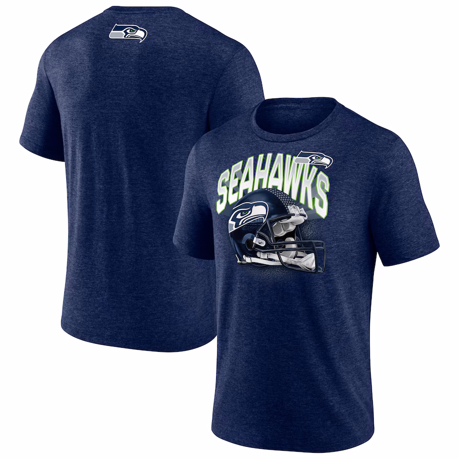 Men's Seattle Seahawks  Fanatics Heather Navy End Around Tri-Blend T-Shirt - Jersey