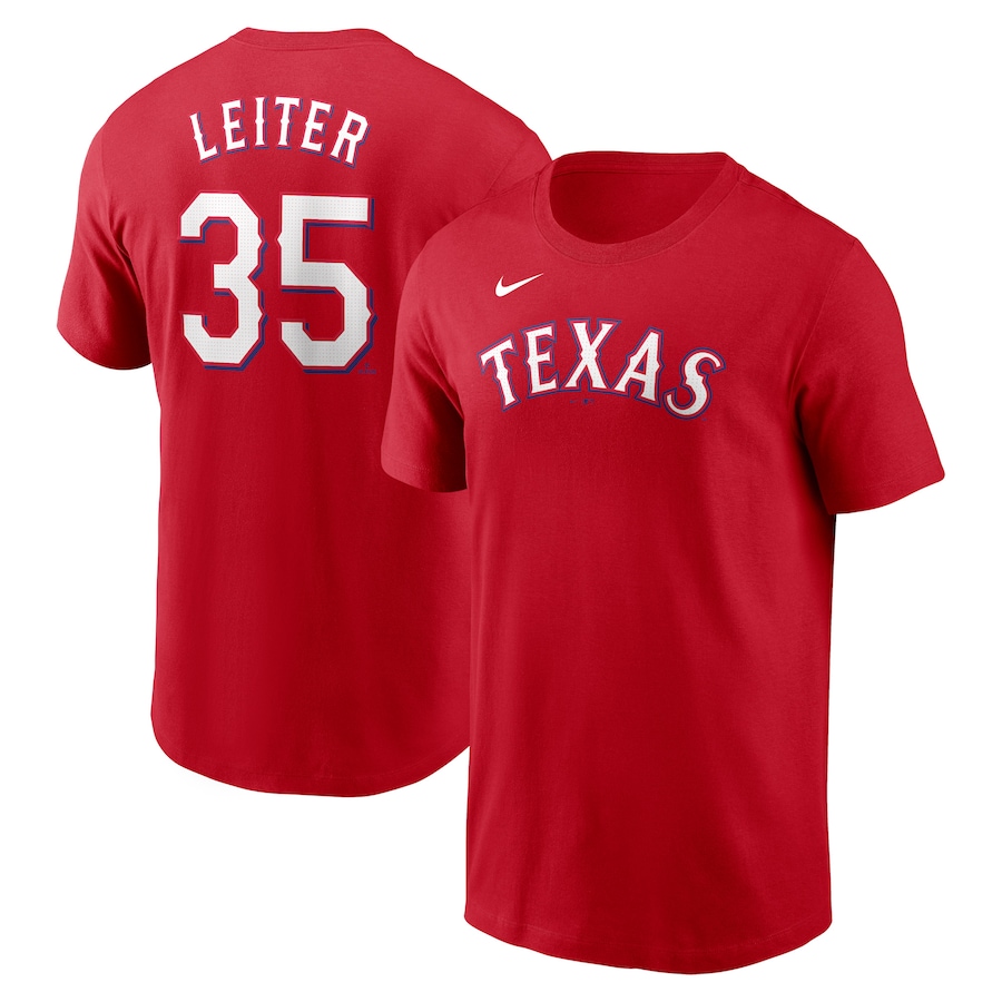 Men's Texas Rangers Jack Leiter Nike Red Fuse Name & Number T-Shirt - Jersey
