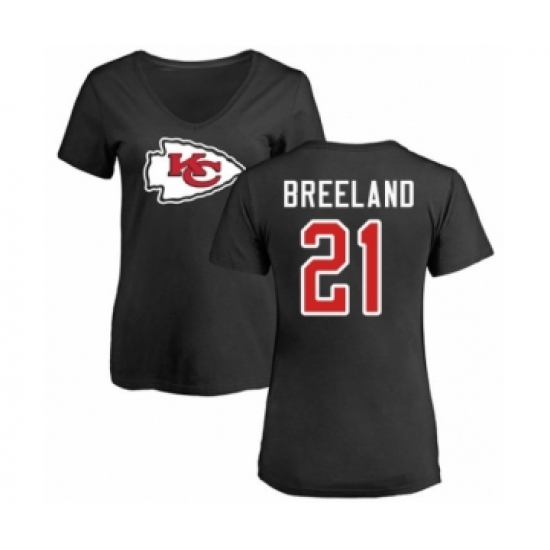 Football Women's Kansas City Chiefs #21 Bashaud Breeland Black Name & Number Logo Slim Fit T-Shirt - Jersey
