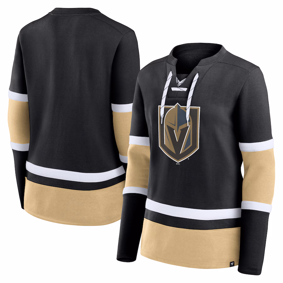 Women's Vegas Golden Knights Fanatics Black Prime Time Lace-Up Long Sleeve T-Shirt - Jersey