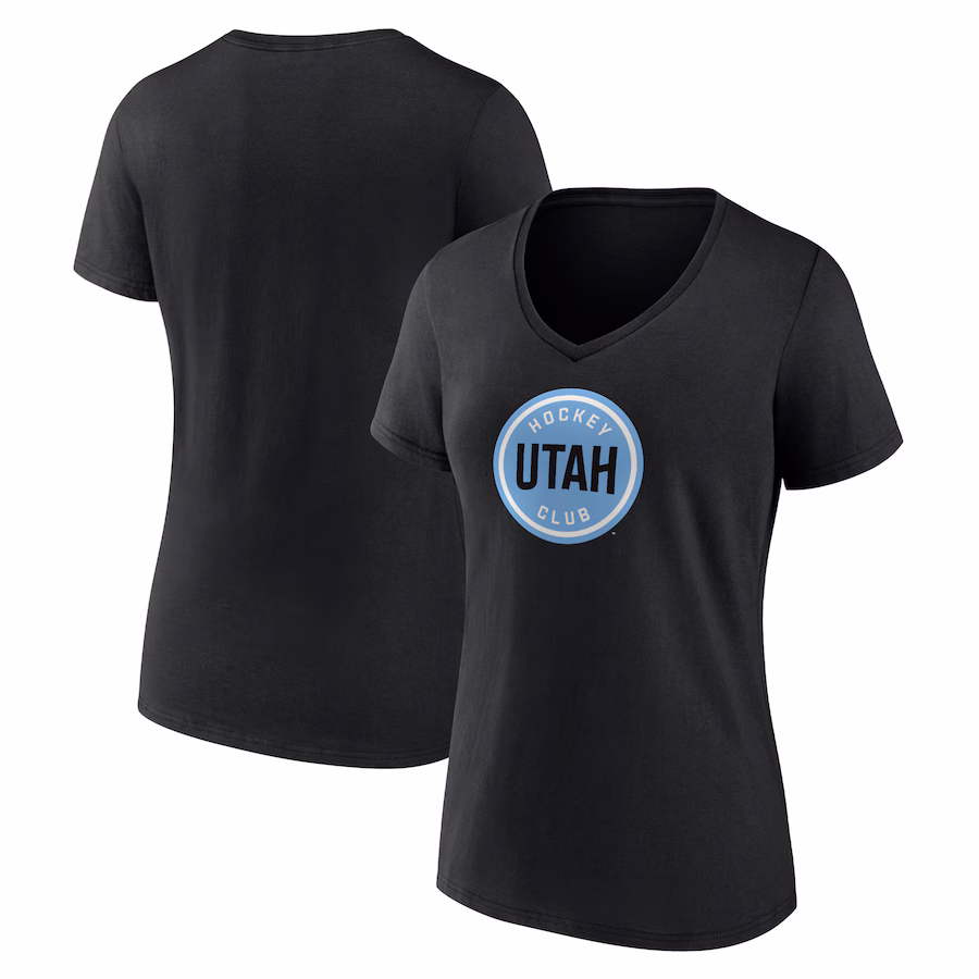 Women's Utah Hockey Club Fanatics Black Draft Logo V-Neck T-Shirt - Jersey