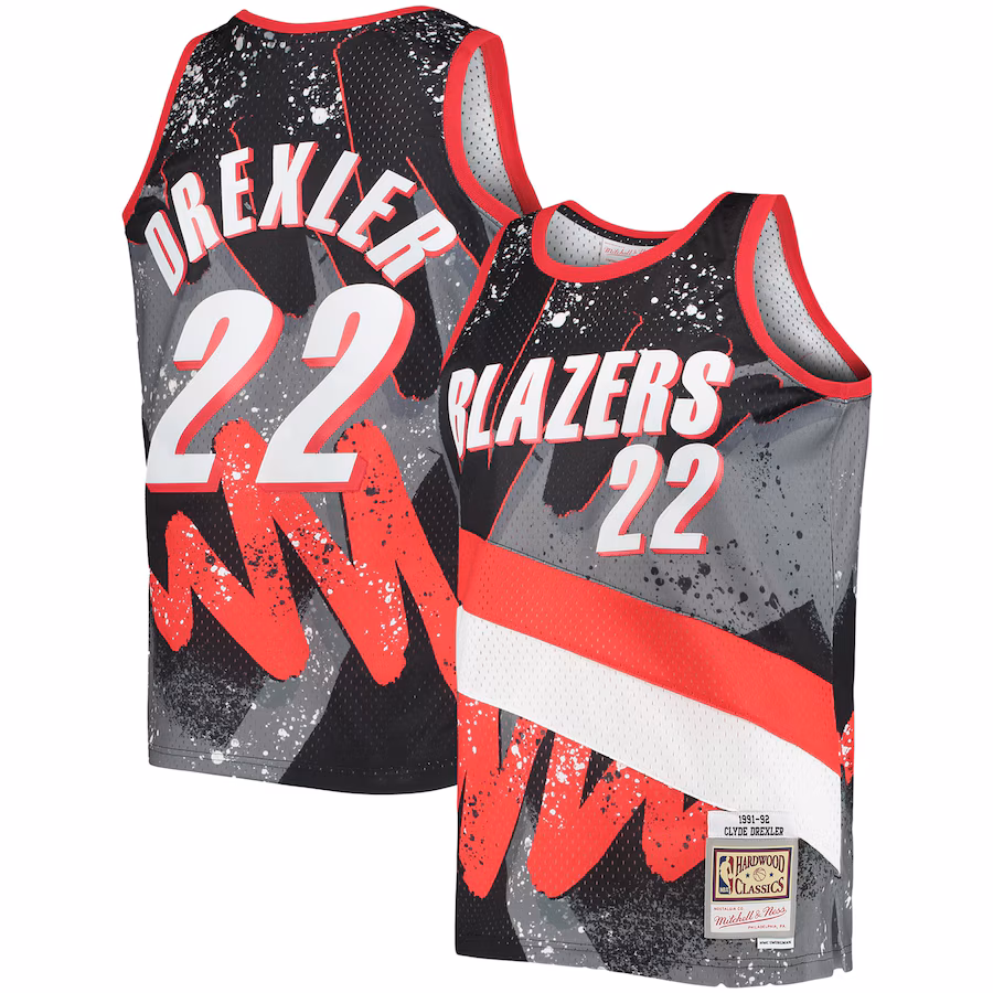 Men's Portland Trail Blazers Clyde Drexler Mitchell & Ness Black Hardwood Classics 1991/92 Hyper Hoops Swingman Jersey - Jersey