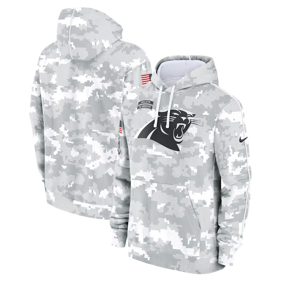 Men's Carolina Panthers Nike Arctic Camo 2024 Salute to Service Club Fleece Pullover Hoodie - Jersey