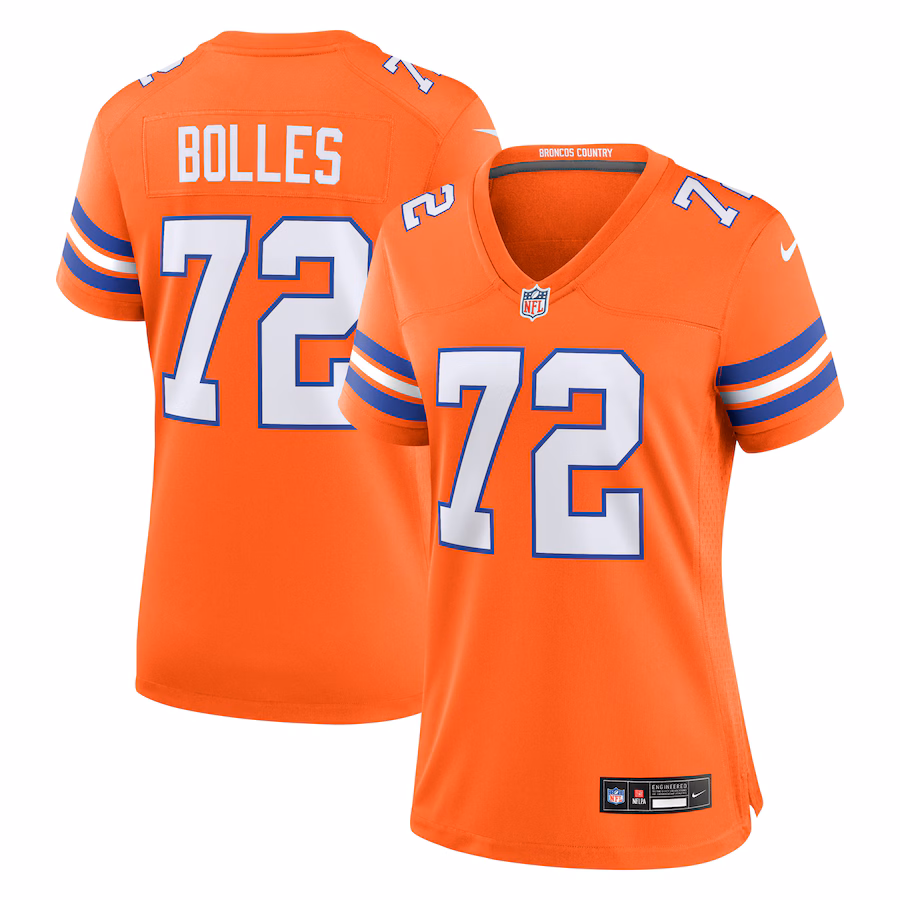 Women's Denver Broncos Garrett Bolles Nike Orange Mile High Collection 1977 Throwback Player Game Jersey - Jersey