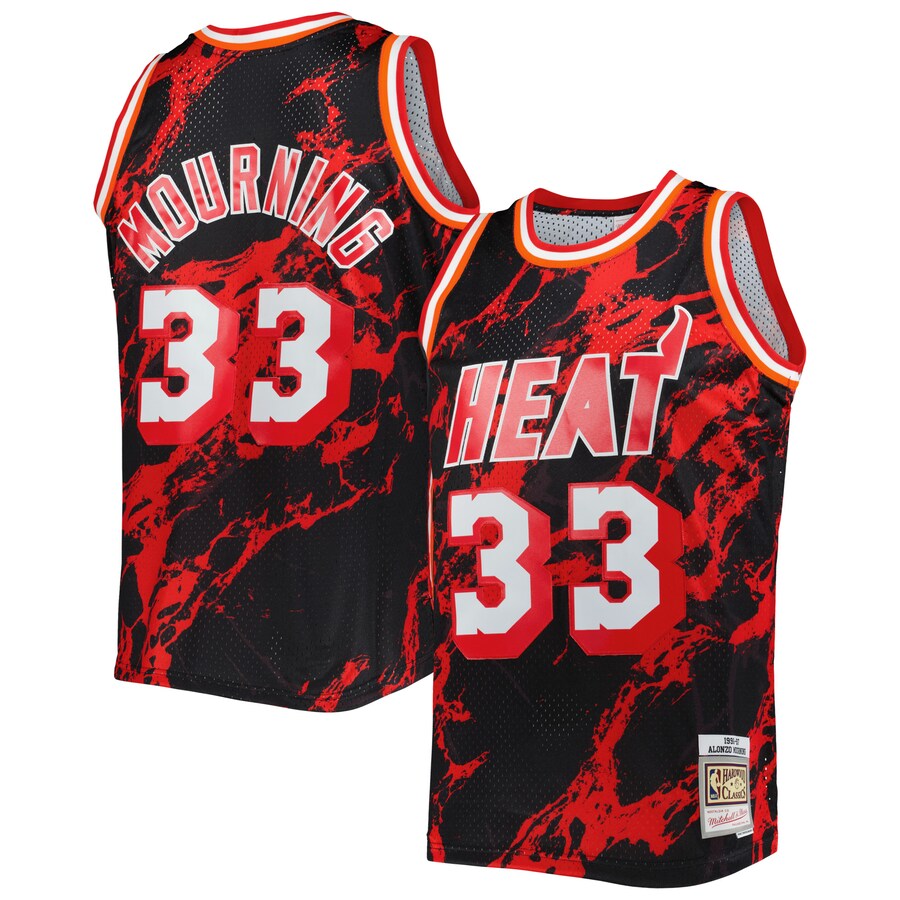 Men's Miami Heat Alonzo Mourning Mitchell & Ness Black 1996/97 Hardwood Classics Marble Swingman Jersey - Jersey