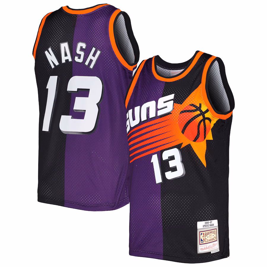 Men's Phoenix Suns Steve Nash Mitchell & Ness Purple/Black Hardwood Classics 1996/97 Split Swingman Jersey - Jersey