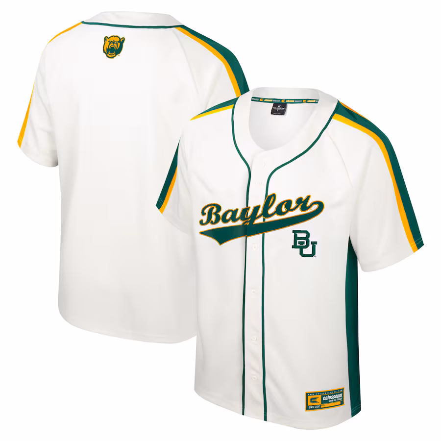 Men's Colosseum Cream Baylor Bears Ruth Button-Up Baseball Jersey - Jersey