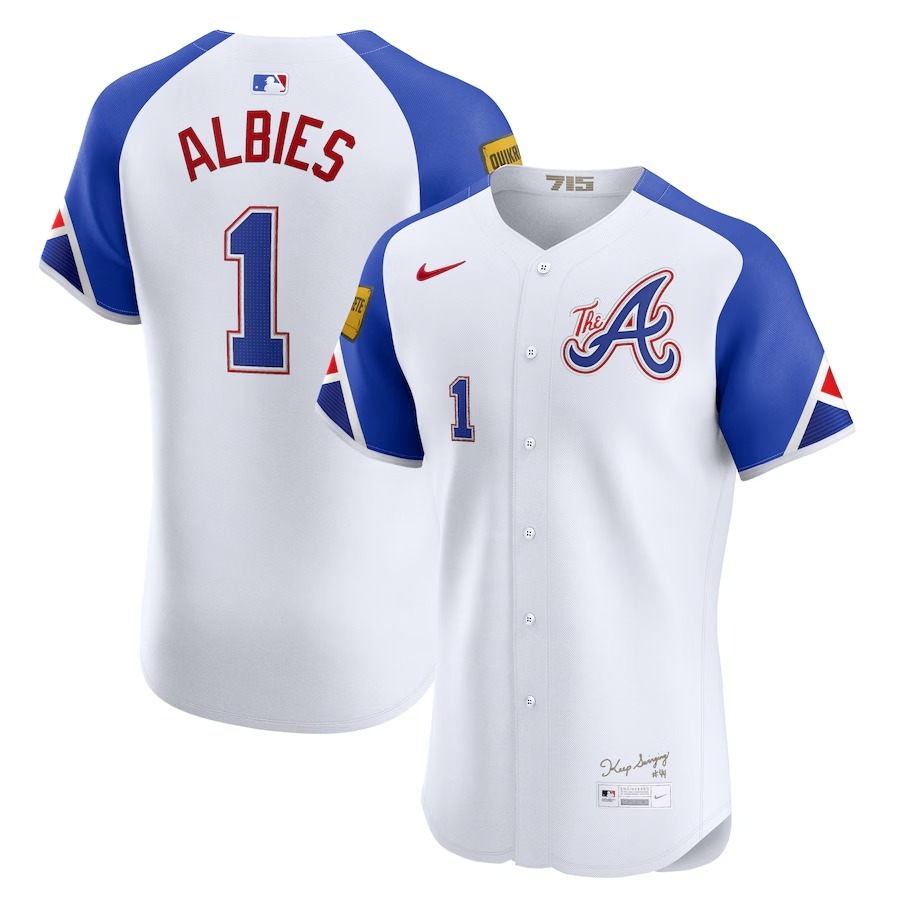 Men's Atlanta Braves Ozzie Albies Nike White City Connect Elite Jersey - Jersey