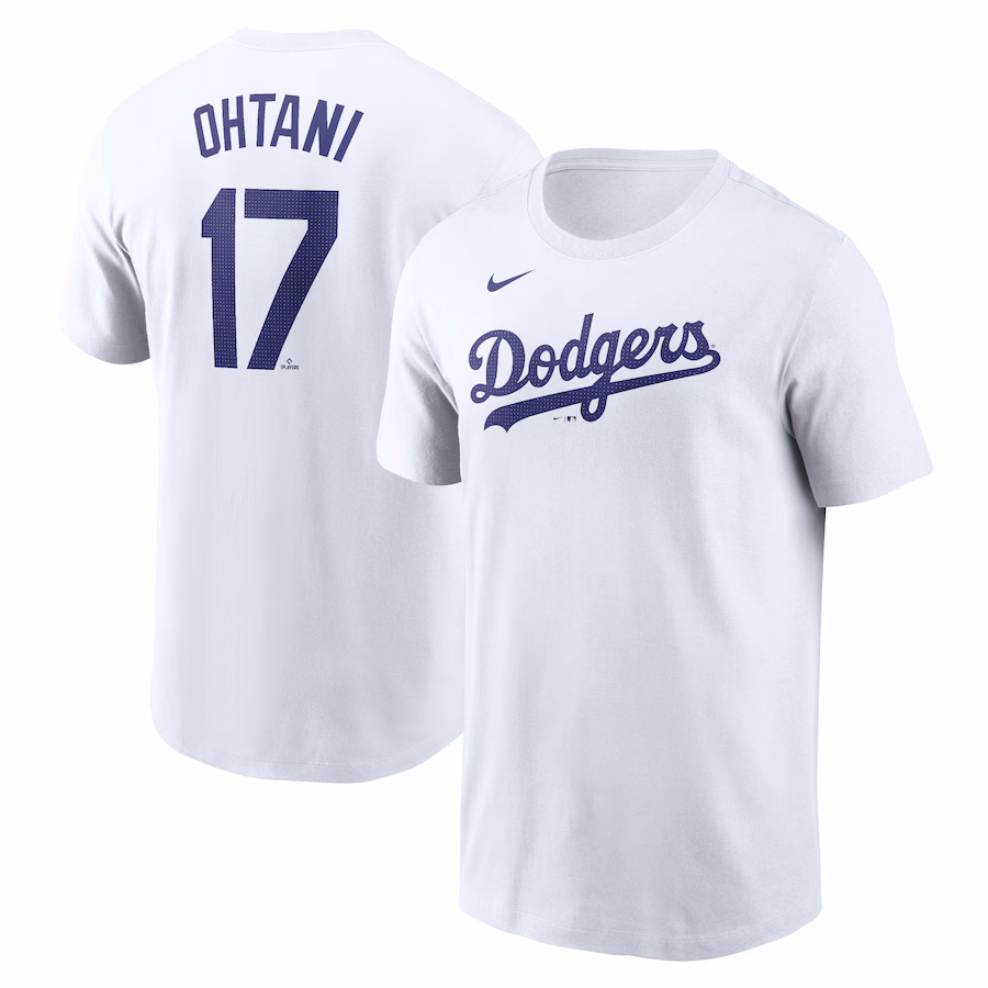 Men's Los Angeles Dodgers Shohei Ohtani Nike White 2024 Fuse Name & Number T-Shirt - Jersey