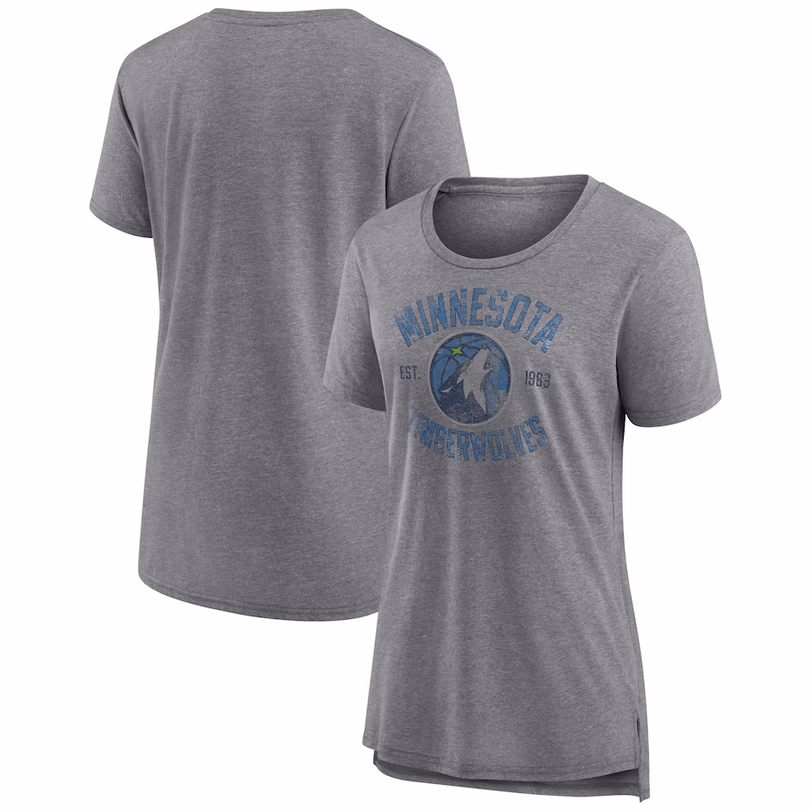 Women's Minnesota Timberwolves Heather Gray Heritage Tri-Blend T-Shirt - Jersey