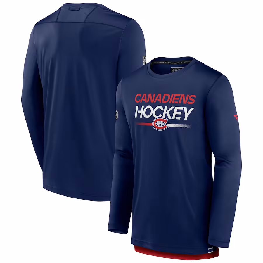Men's Montreal Canadiens Fanatics Navy Authentic Pro Tech Long Sleeve T-Shirt - Jersey