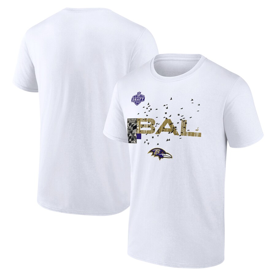 Men's Baltimore Ravens White 2025 NFL Draft T-Shirt - Jersey