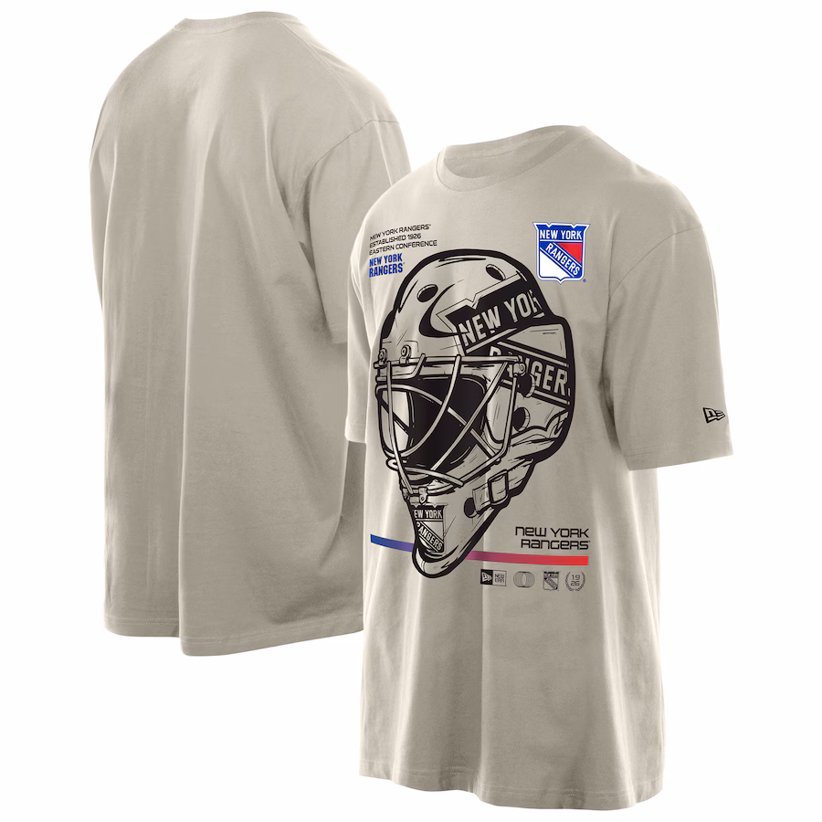 Men's New York Rangers New Era Tan Goalie Mask T-Shirt - Jersey