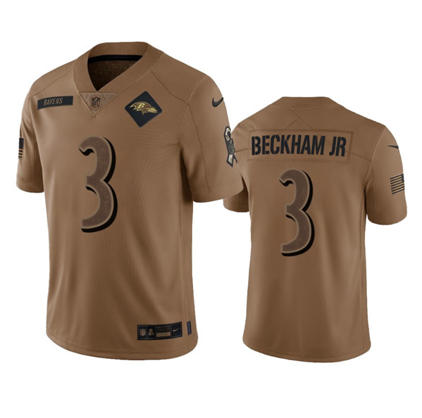 Men's Baltimore Ravens #3 Odell Beckham Jr. 2023 Brown Salute To Service Limited Football Stitched Jersey - Jersey