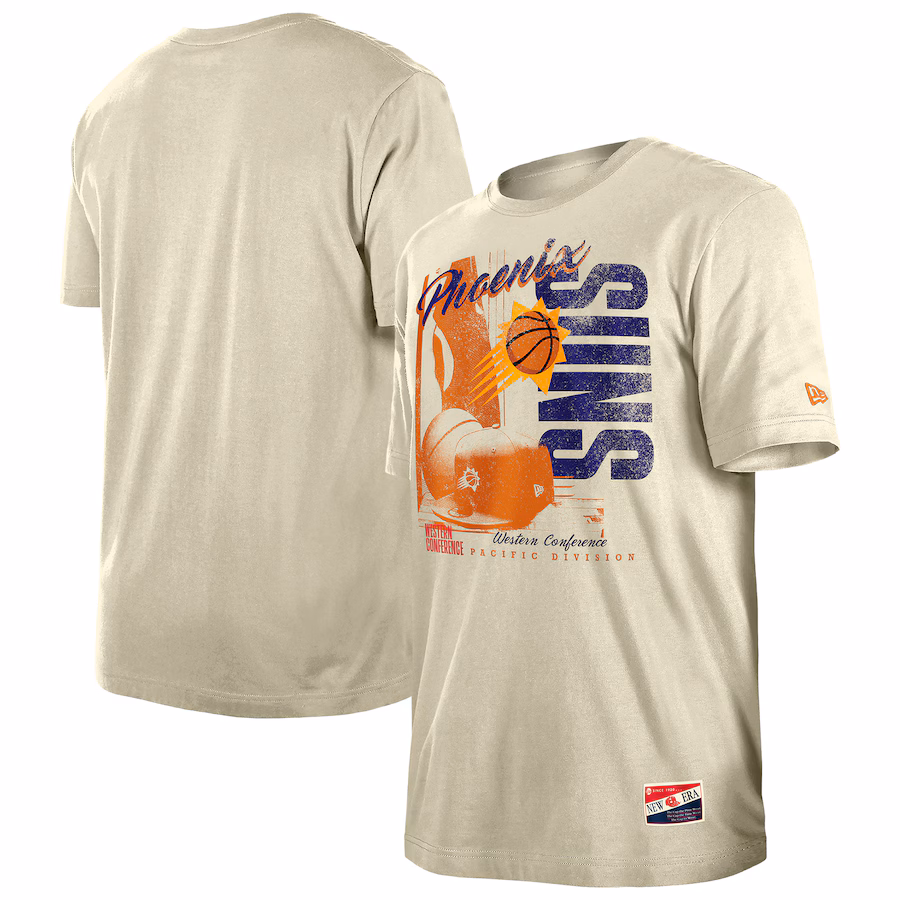 Men's Phoenix Suns  New Era Cream Distressed Throwback Vintage Color Pack T-Shirt - Jersey