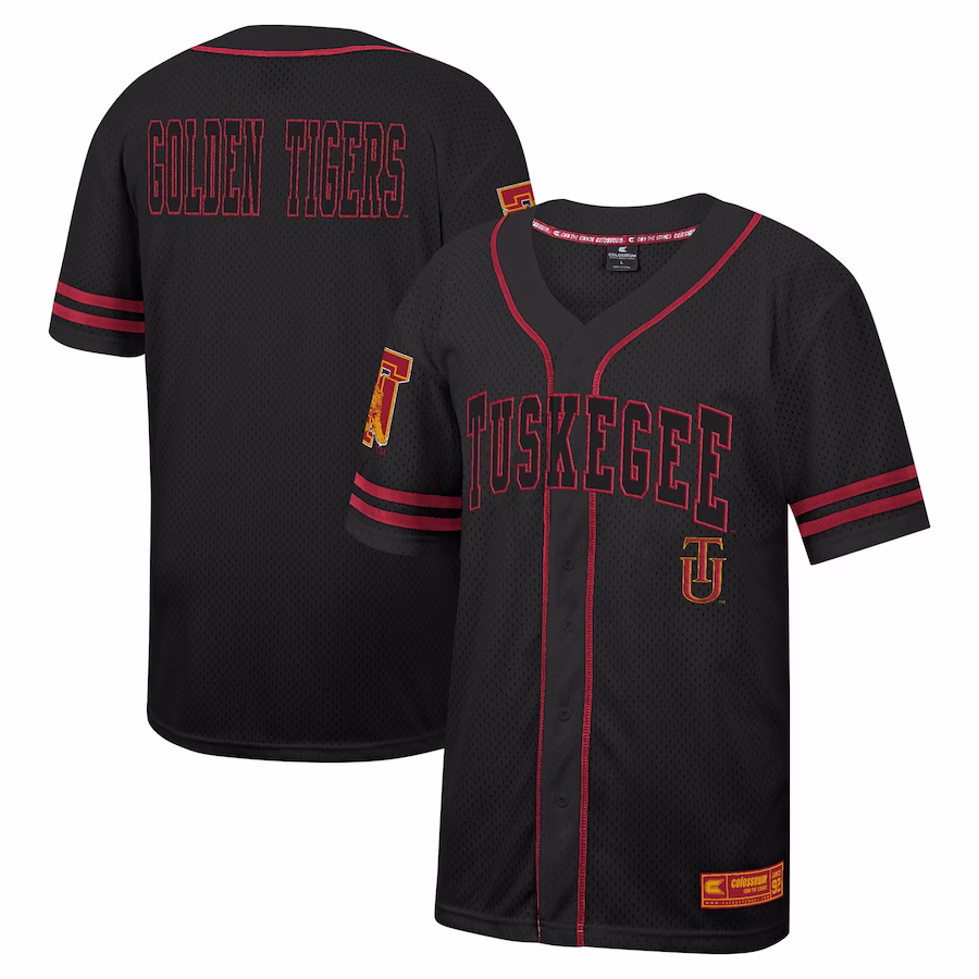 Tuskegee Golden Tigers Colosseum Free Spirited Mesh Button-Up Baseball Jersey - Black - Jersey