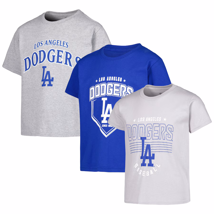 Youth Los Angeles Dodgers Stitches Gray/Royal/Heather Gray 3-Piece T-Shirt Combo Set - Jersey