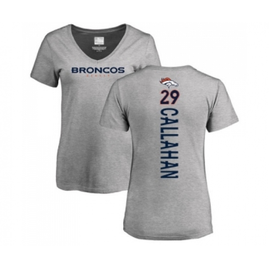 Football Women's Denver Broncos #29 Bryce Callahan Ash Backer V-Neck T-Shirt - Jersey