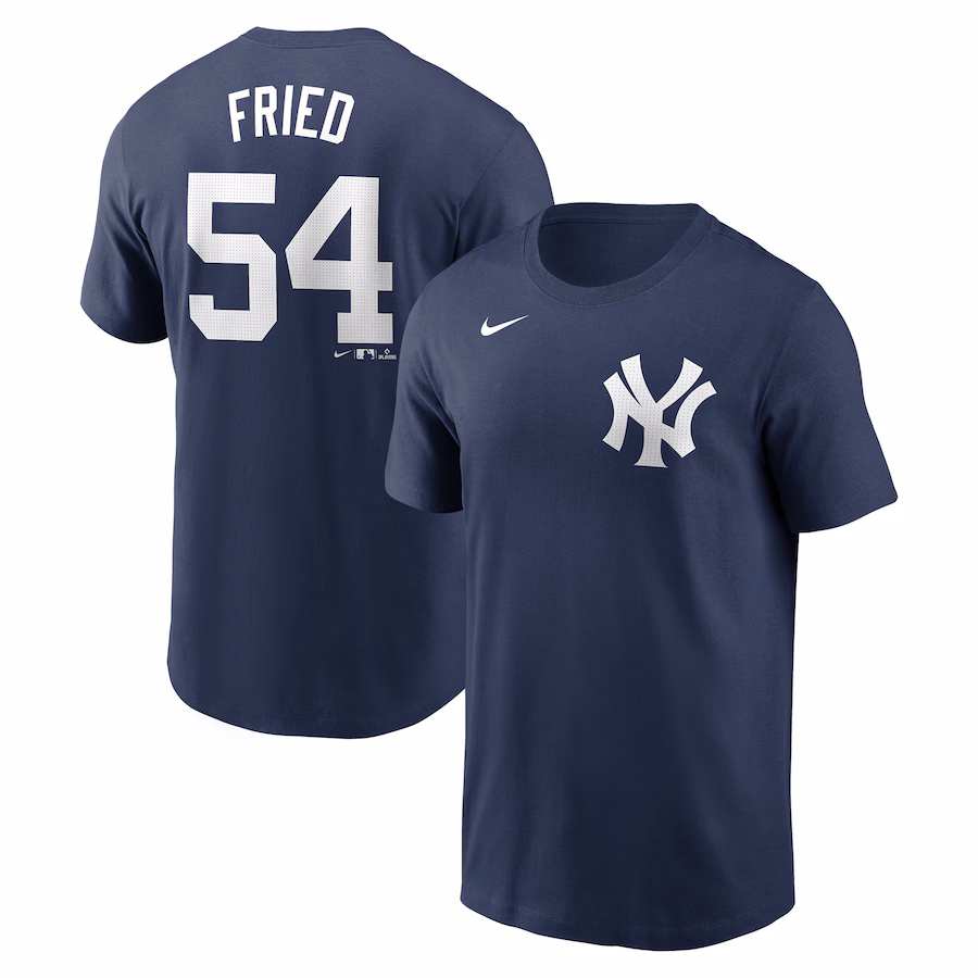 Men's New York Yankees Max Fried Nike Navy Fuse Name & Number T-Shirt - Jersey