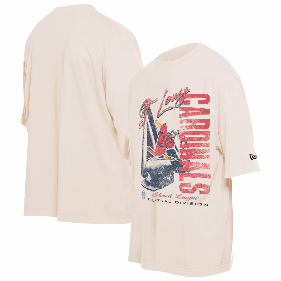 Men's St. Louis Cardinals New Era Cream Cooperstown Collection Oversized Throwback Distressed T-Shirt - Jersey